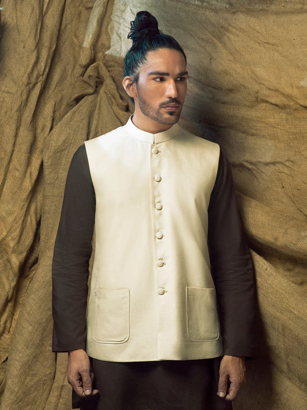 ALMIRAH Cream Linen Cotton Waistcoat - ALCR-WC-002