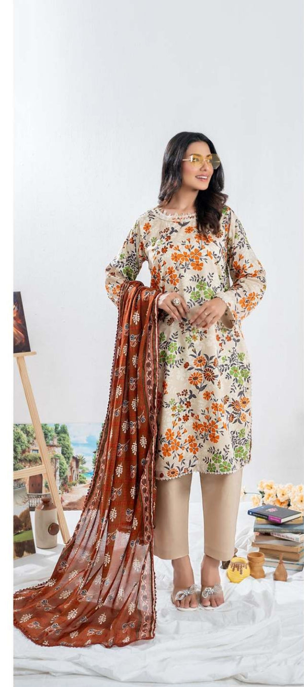 ZESH UNSTITCHED PRINTED 3 PIECE LAWN