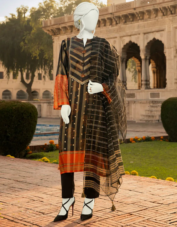 J. BLACK JACQUARD UNSTITCHED 3PC | JLAWN-S-22-348 Willow