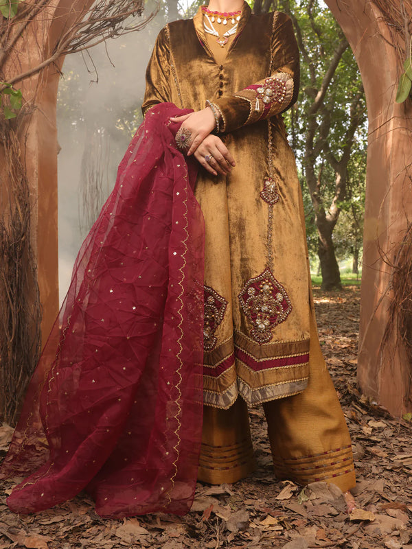 ALMIRAH Brown Velvet 3 Piece Formal Stitched - AL-3PS-LS-388