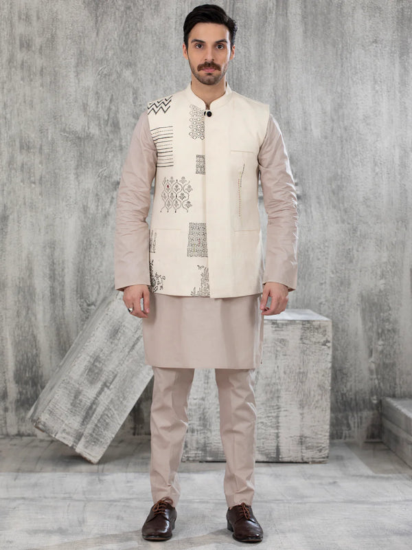 ALMIRAH Off White Blended Waistcoat - AL-WC-415