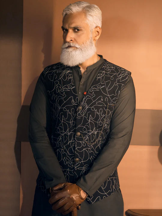 ALMIRAH Black Blended Waistcoat - AL-WC-418