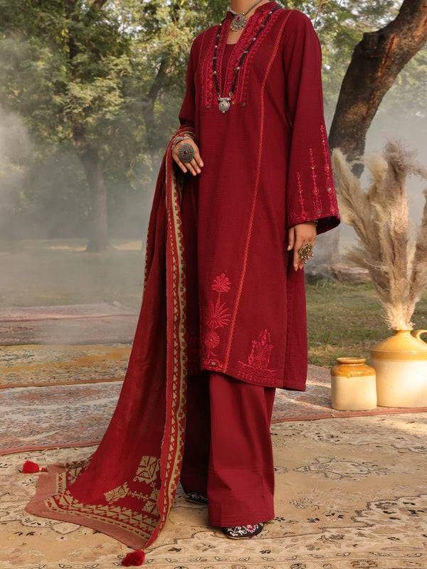 ALMIRAH Maroon Dobby 2 Piece Stitched Shirt & Trouser - AWP-3PS-423