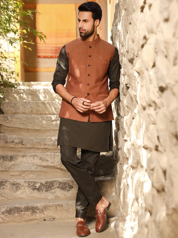 ALMIRAH Brown Cotton Waistcoat - AL-WC-432