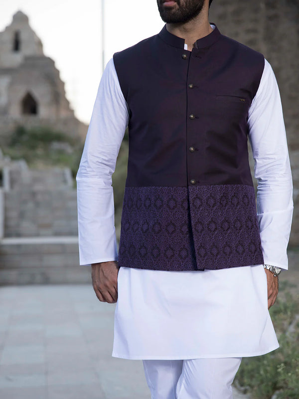 ALMIRAH Purple Blended Waistcoat - WC-270