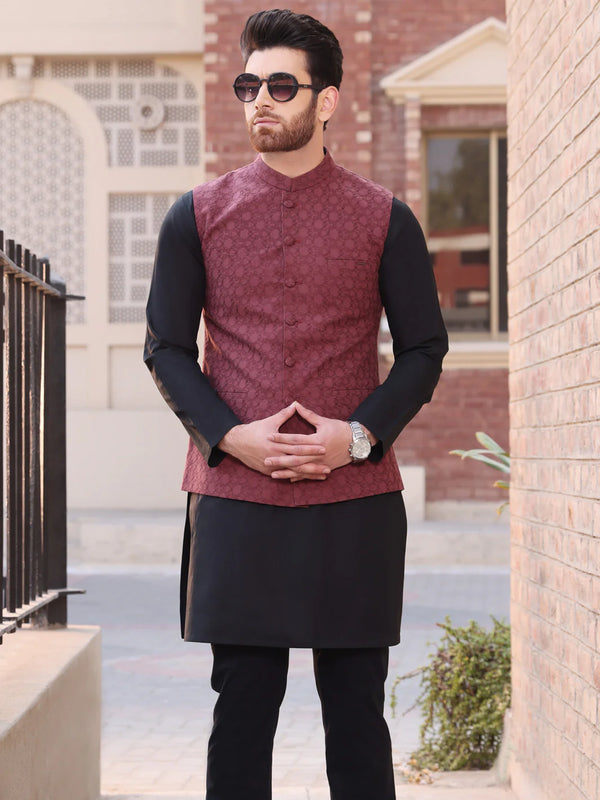 ALMIRAH Maroon Cotton Waistcoat - AL-WC-335B