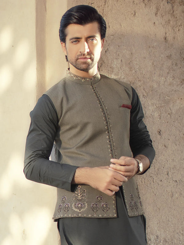 ALMIRAH Green Blended Waistcoat - AL-WC-349