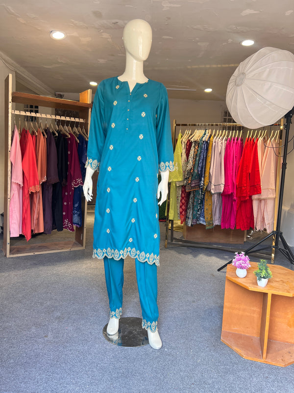 ZAHRA EMBROIDERED STITCHED 2PIECE RAW SILK