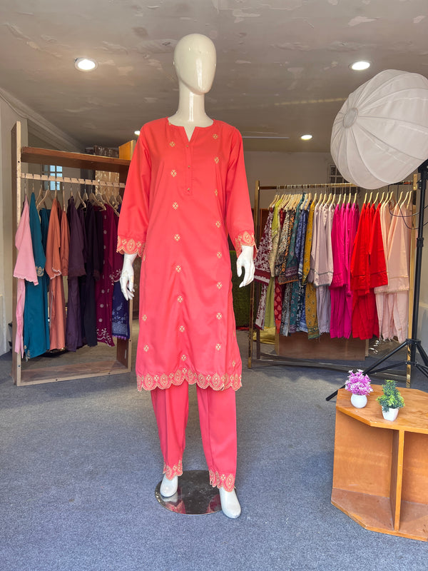 ZAHRA EMBROIDERED STITCHED 2PIECE RAW SILK