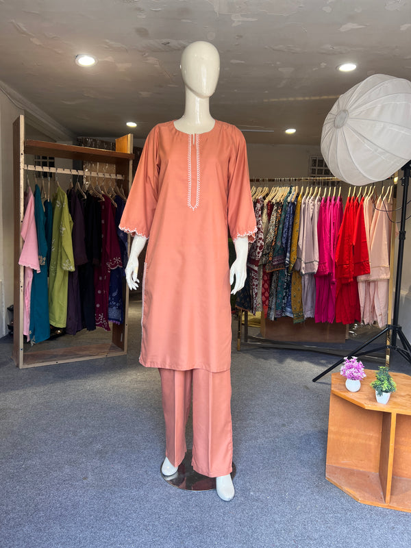 ZAHRA EMBROIDERED STITCHED 2PIECE RAW SILK