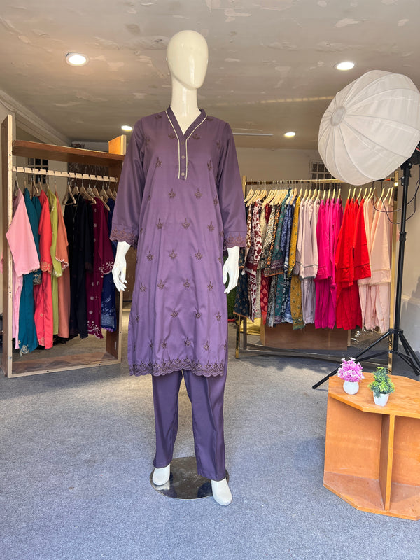 ZAHRA EMBROIDERED STITCHED 2PIECE RAW SILK