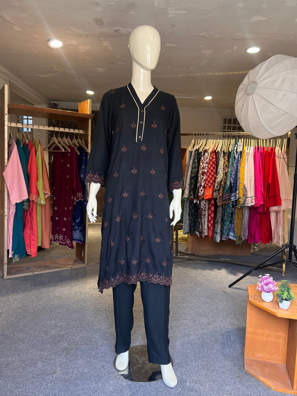 ZAHRA EMBROIDERED STITCHED 2PIECE RAW SILK