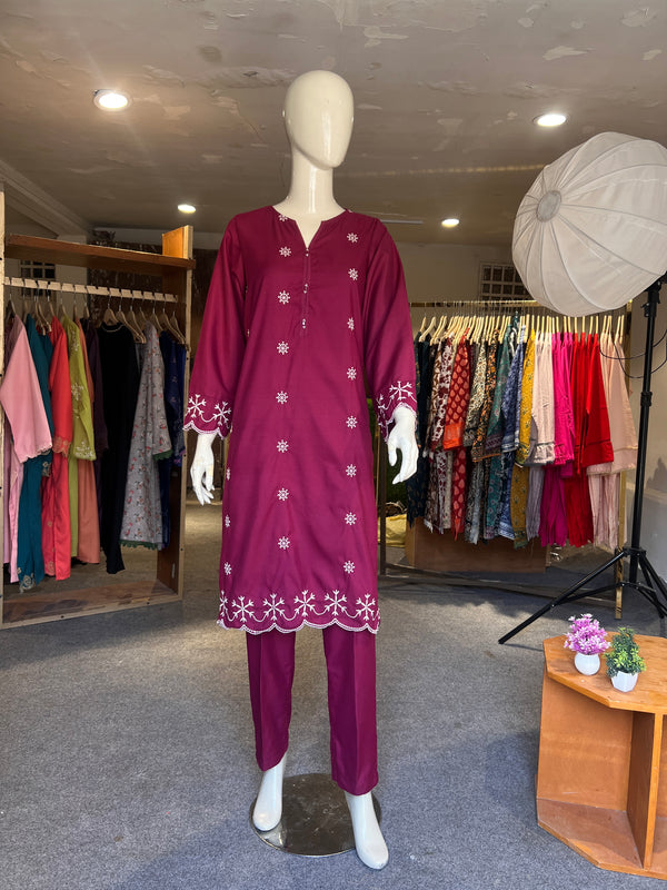 ZAHRA EMBROIDERED STITCHED 2PIECE RAW SILK