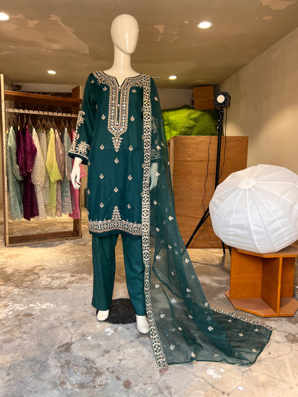 BAHAAR ORGANZA EMBROIDERED STITCHED 2PIECE SHIRT & DUPATTA