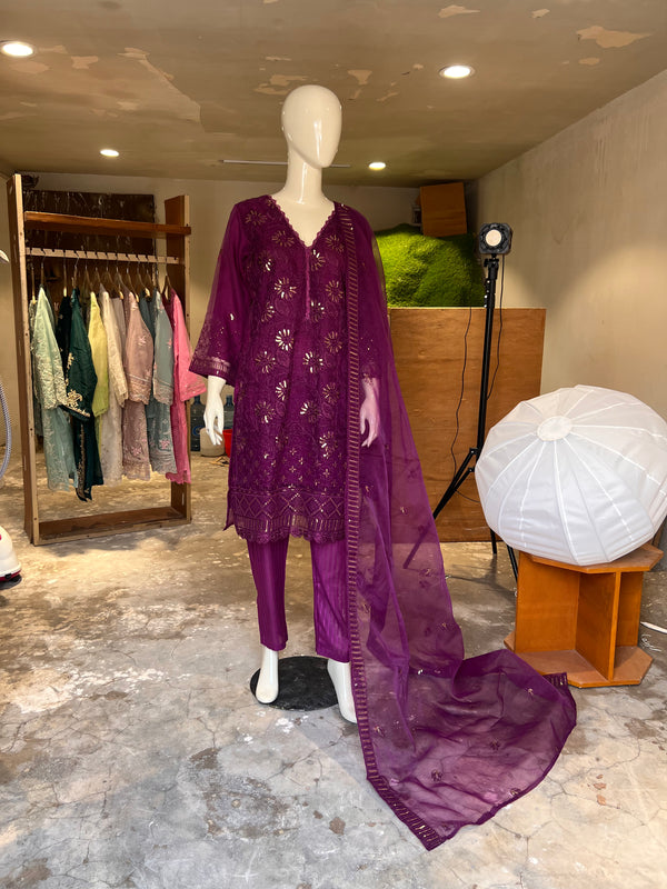 BAHAAR ORGANZA EMBROIDERED STITCHED 2PIECE SHIRT & DUPATTA