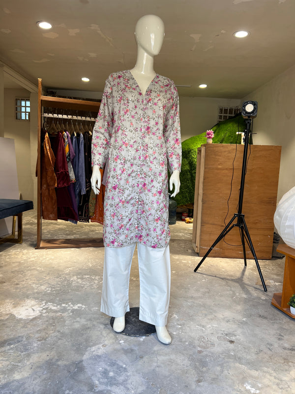 BINSAEED PRINTED STITCHED LAWN SHIRT