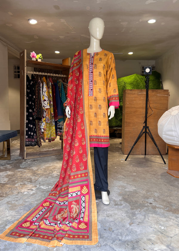 ZELLBURY STITCHED PRINTED KHADDAR 2PIECE SHIRT & DUPATTA