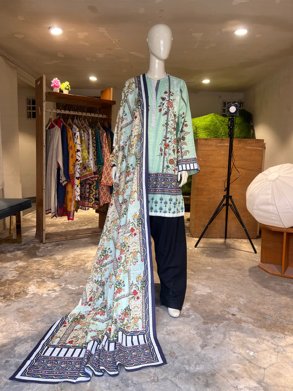 ZELLBURY STITCHED PRINTED KHADDAR 2PIECE SHIRT & DUPATTA