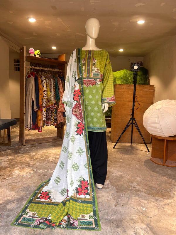 ZELLBURY STITCHED PRINTED KHADDAR 2PIECE SHIRT & DUPATTA