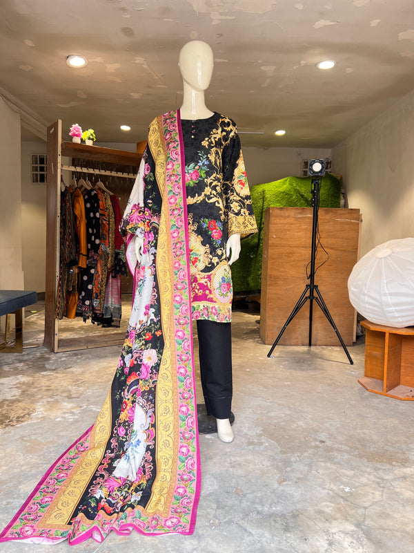 MTJ STITCHED EMBROIDERED KHADDAR 3PIECE