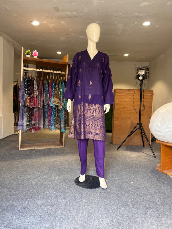 ELARA STITCHED LAWN JACQUARD SHIRT