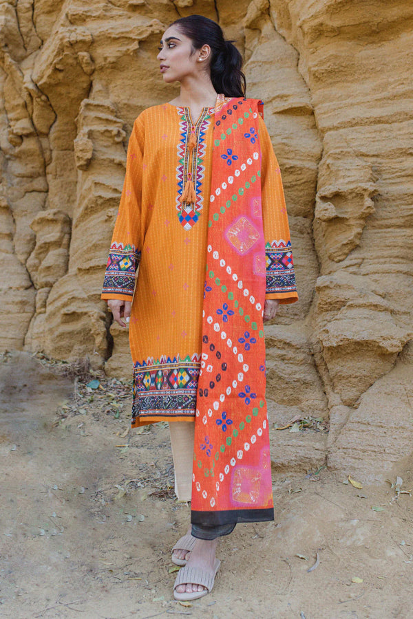 ZELLBURY STITCHED PRINTED KHADDAR 2PIECE SHIRT & DUPATTA