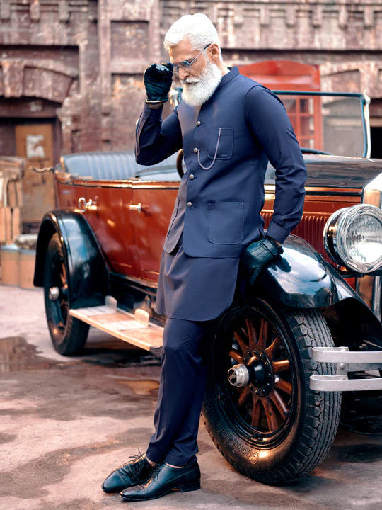 ALMIRAH Navy Blue Taflon Rayon Waistcoat - AL-WC-462